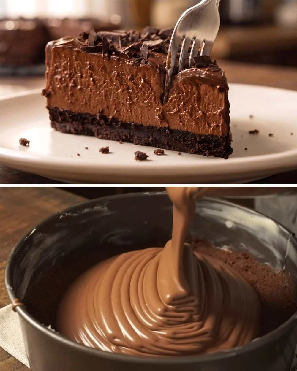 Zijdezachte cheesecake met drie chocolades, een onfeilbaar recept voor liefhebbers.