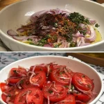 Gezonde tomaten- en uien salade in een kom met vers gesneden groenten