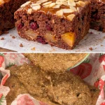 Havermout yoghurt cake met banaan en peer op een houten tafel.