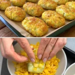 Krokante aardappel- en courgettenuggets op een bord