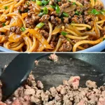 Uien en gehakt noedels, snel en eenvoudig recept